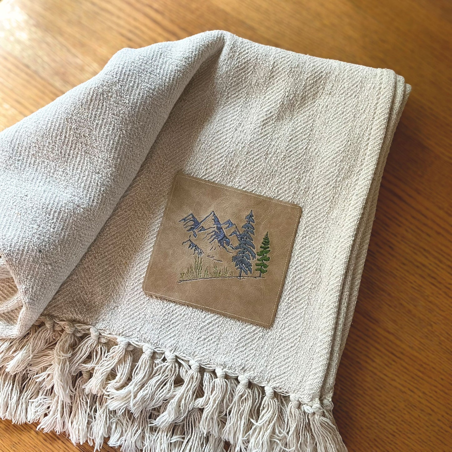 Personalized Cotton Blanket with Vegan Leather Patch | Custom Gift