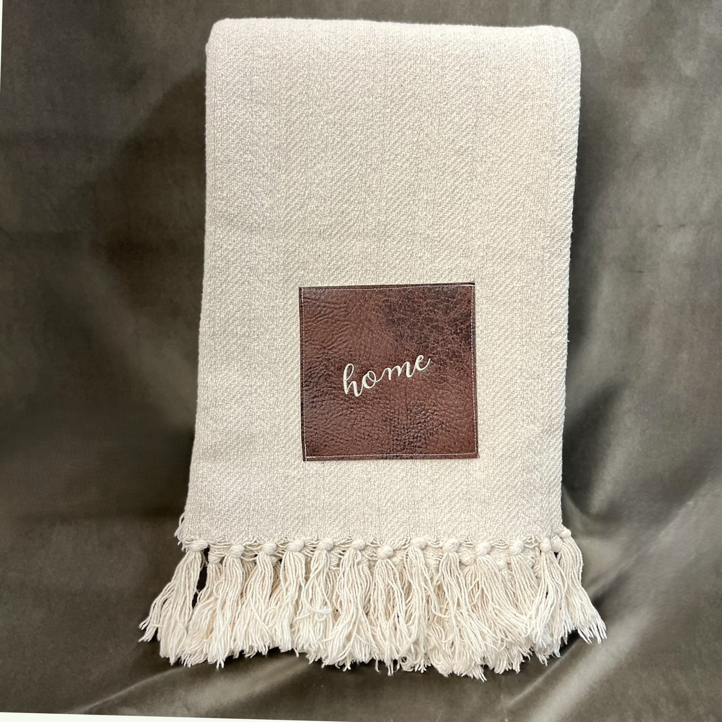 Personalized embroidered leather patch blanket, custom cotton throw blanket for gifting