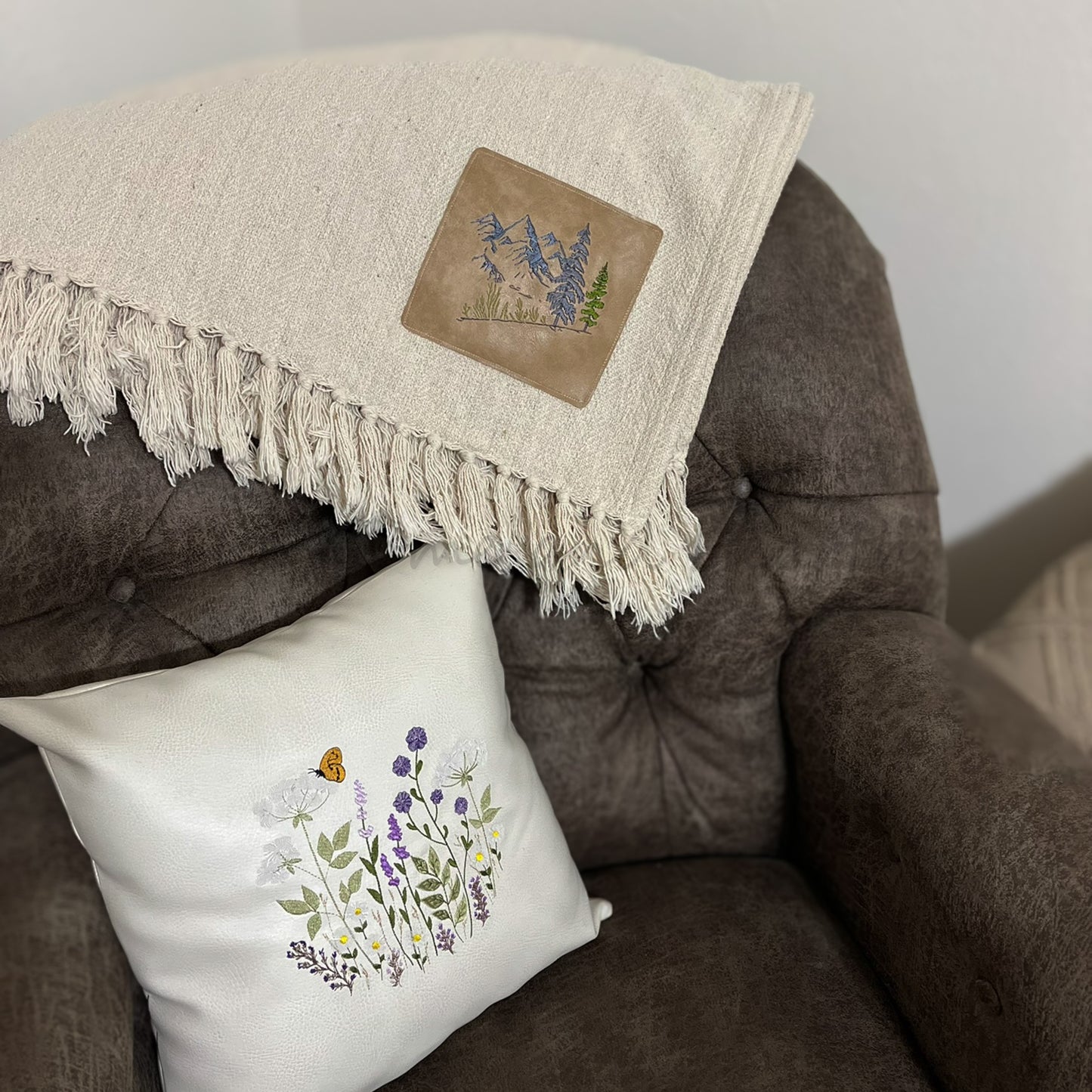 Personalized Blanket with Leather patch