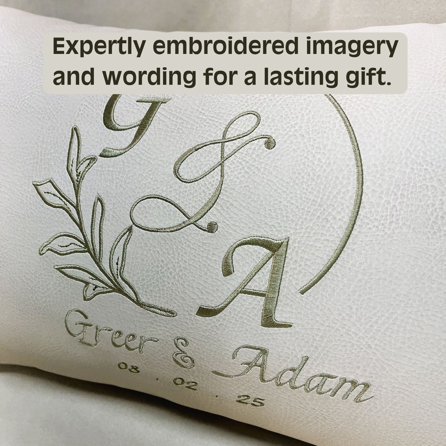 Custom Leather Monogram Pillow – Rustic Wedding Gift for Bride, Personalized Anniversary Cushion