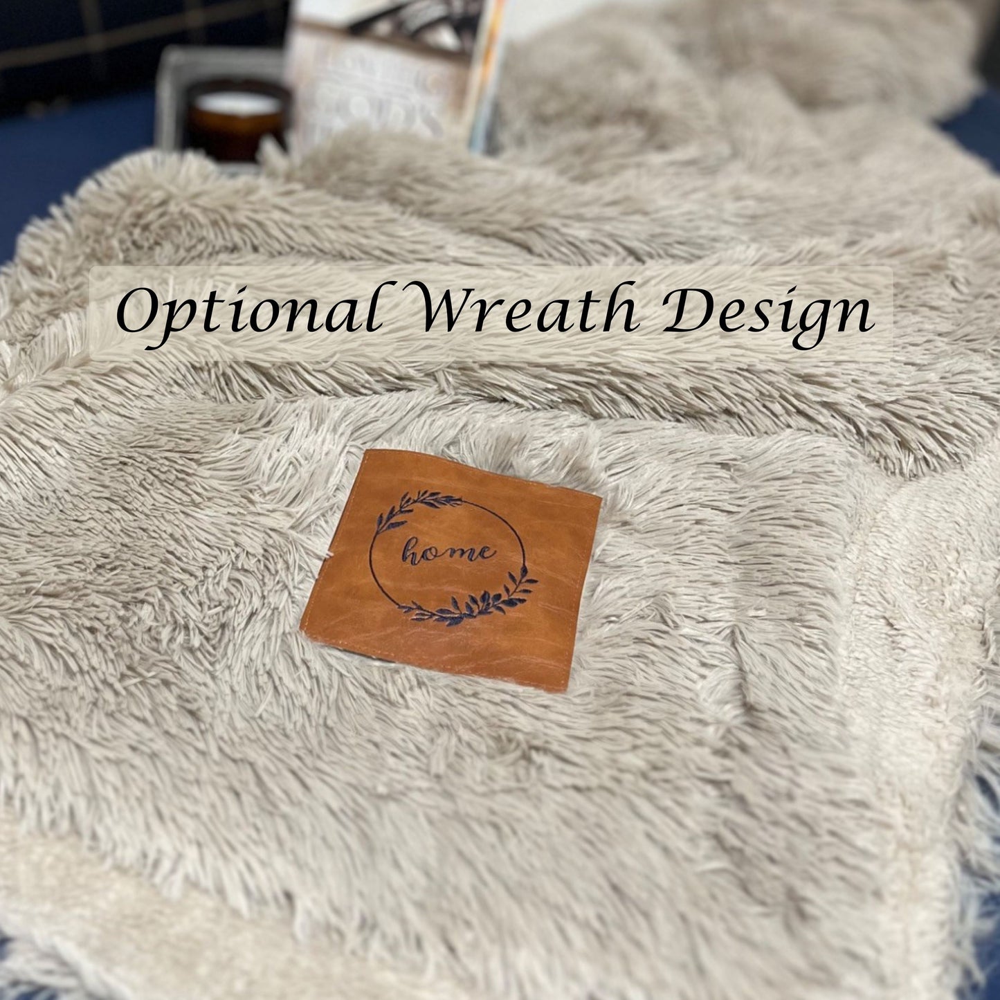 Custom Name Blanket with Leather Patch – Personalized Faux Fur Sherpa Throw