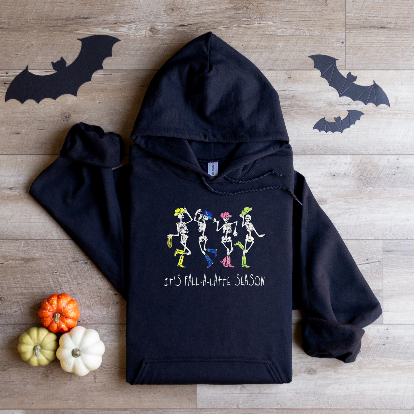 Glow-in-the-Dark Funny Skeleton Fall Hoodie – “It’s Fall-A-Latte Season” | Western Cowgirl Boots Sweatshirt