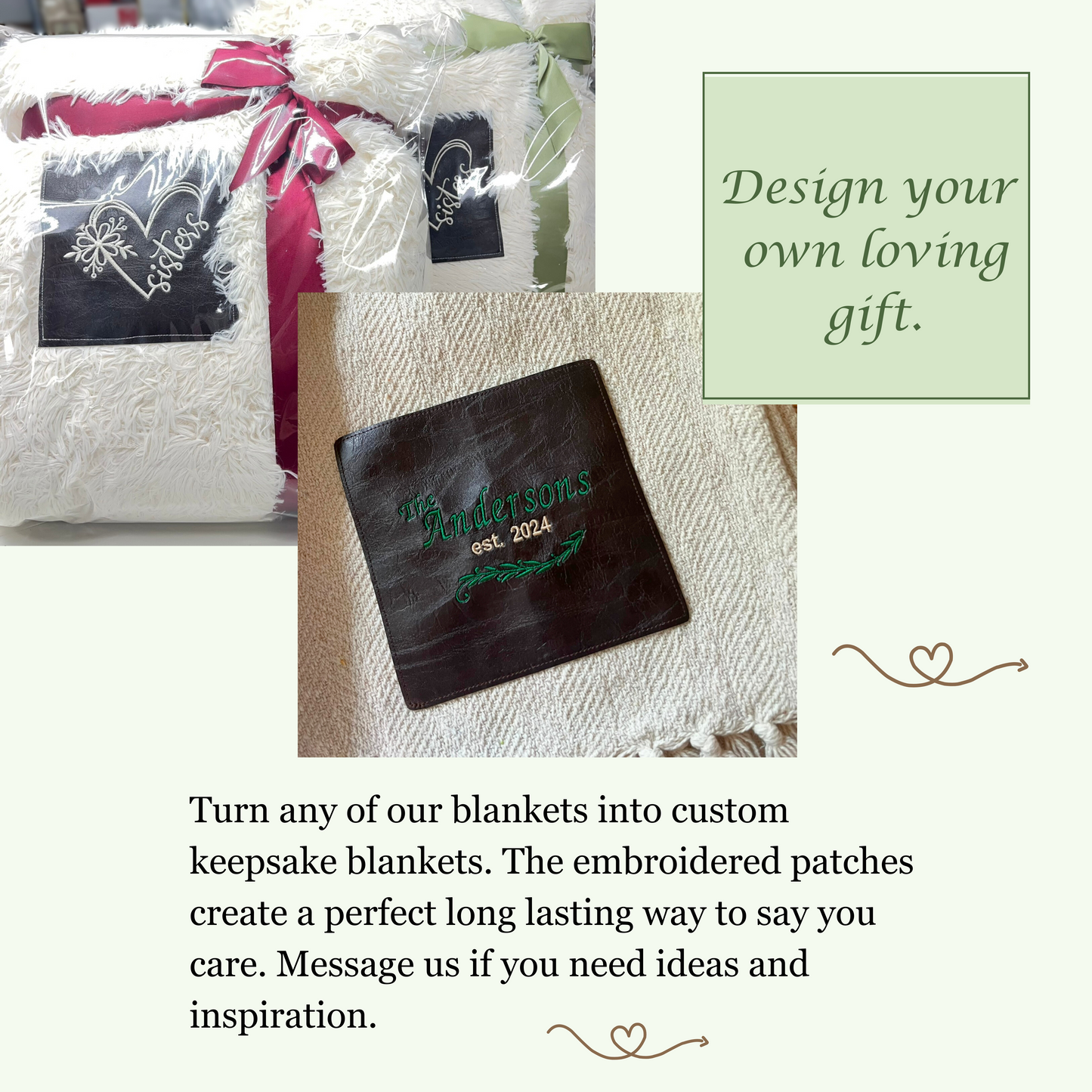Personalized embroidered leather patch blanket, custom cotton throw blanket for gifting