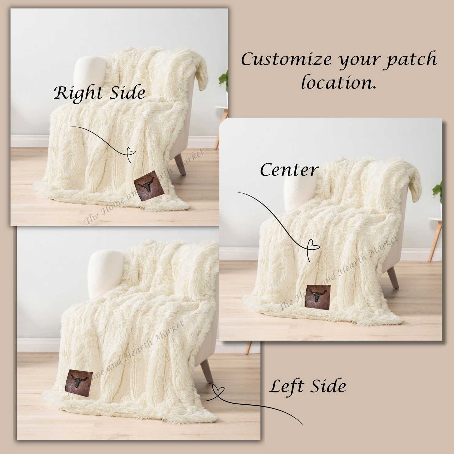 Custom Faux Fur Sherpa Throw Blanket – Western Longhorn Patch – Holiday Gift for Him or Her – Cozy Rustic Christmas Blanket