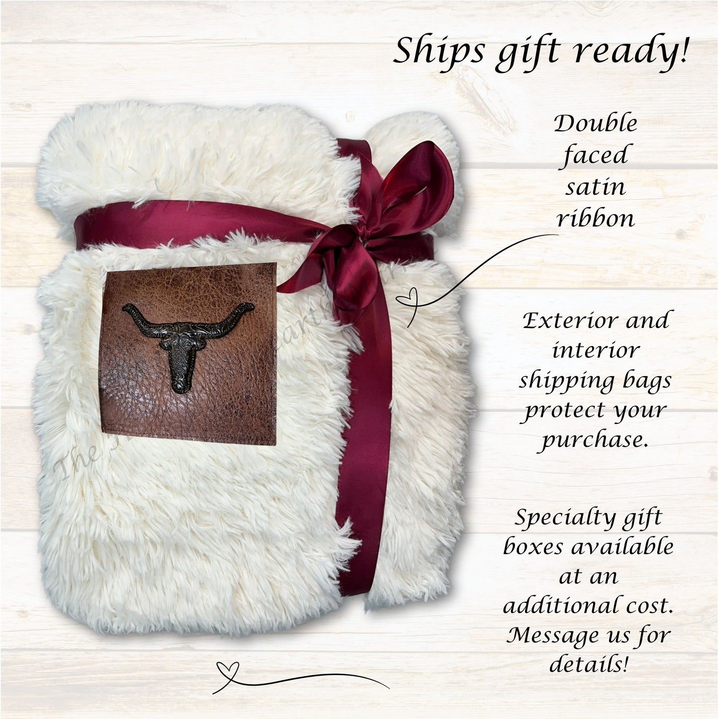 Custom Faux Fur Sherpa Throw Blanket – Western Longhorn Patch – Holiday Gift for Him or Her – Cozy Rustic Christmas Blanket