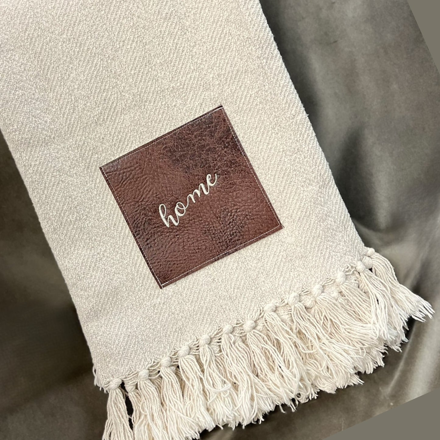 Personalized Cotton Blanket with Vegan Leather Patch | Custom Gift