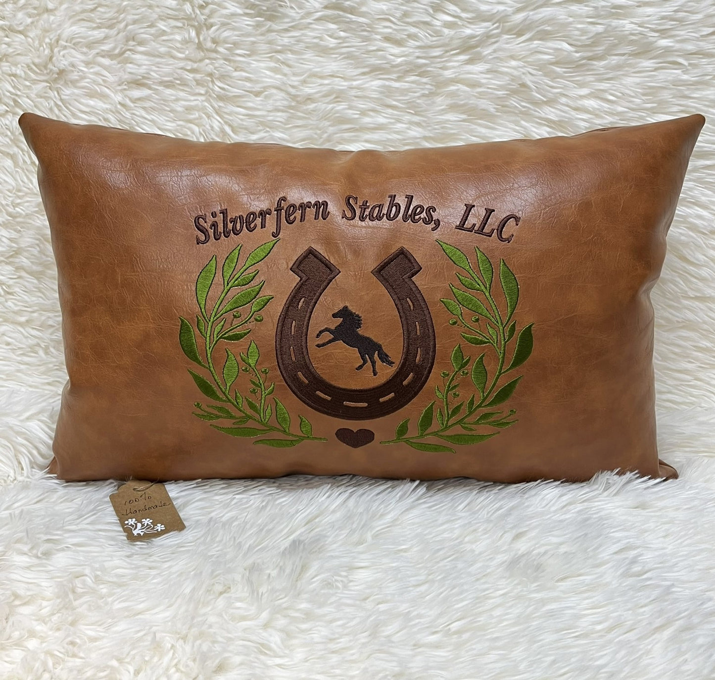 Personalized Vegan Leather Horse Racing Pillow – Equestrian Decor