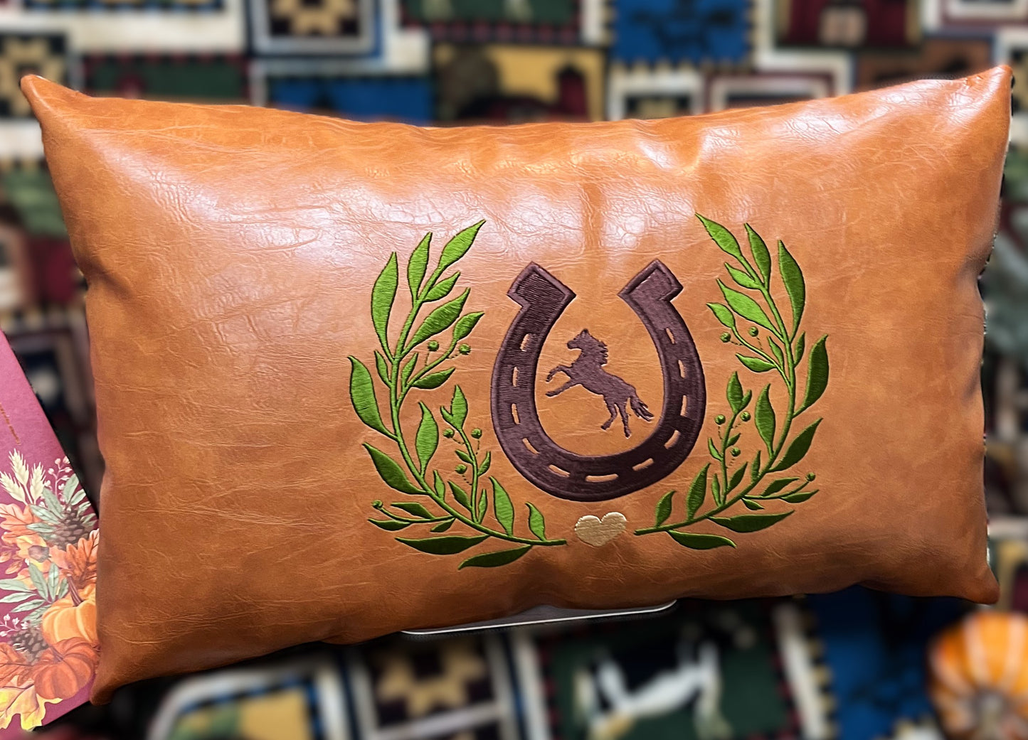 Personalized Vegan Leather Horse Racing Pillow – Equestrian Decor