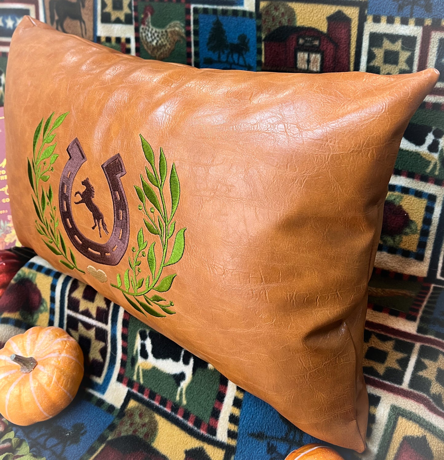 Personalized Vegan Leather Horse Racing Pillow – Equestrian Decor
