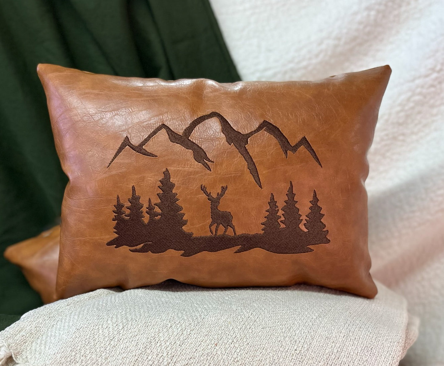 Leather deer pillow cabin decor