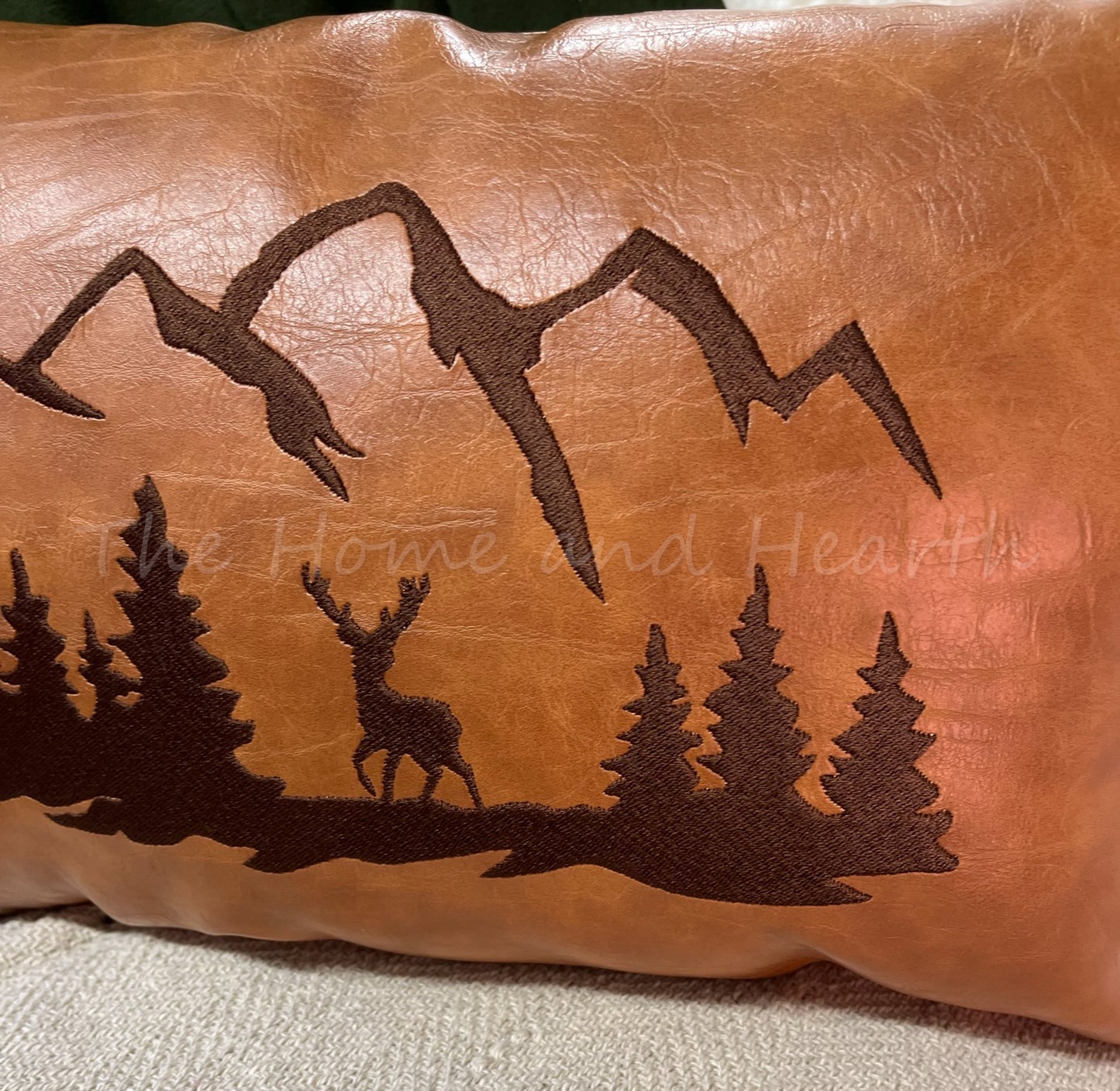 Leather deer pillow cabin decor