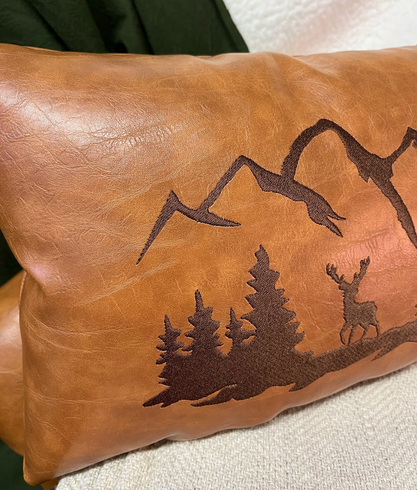 Leather deer pillow cabin decor