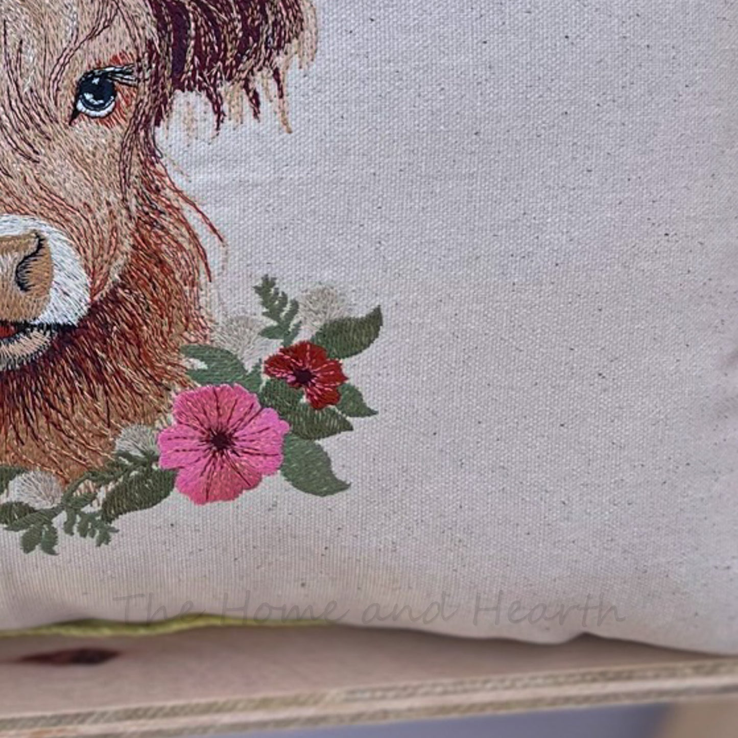 Highland cow embroidered throw pillow