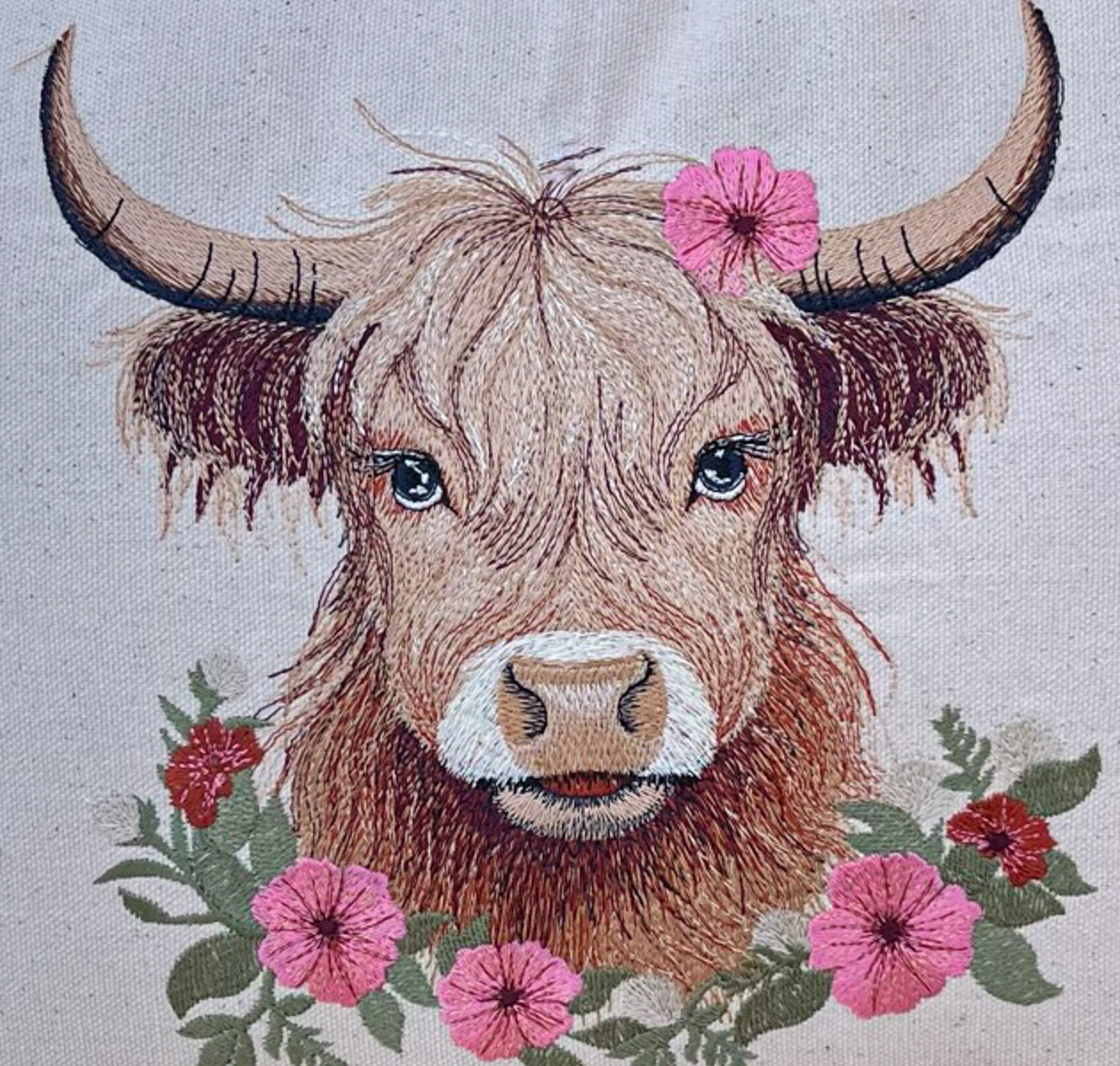 Highland cow embroidered throw pillow