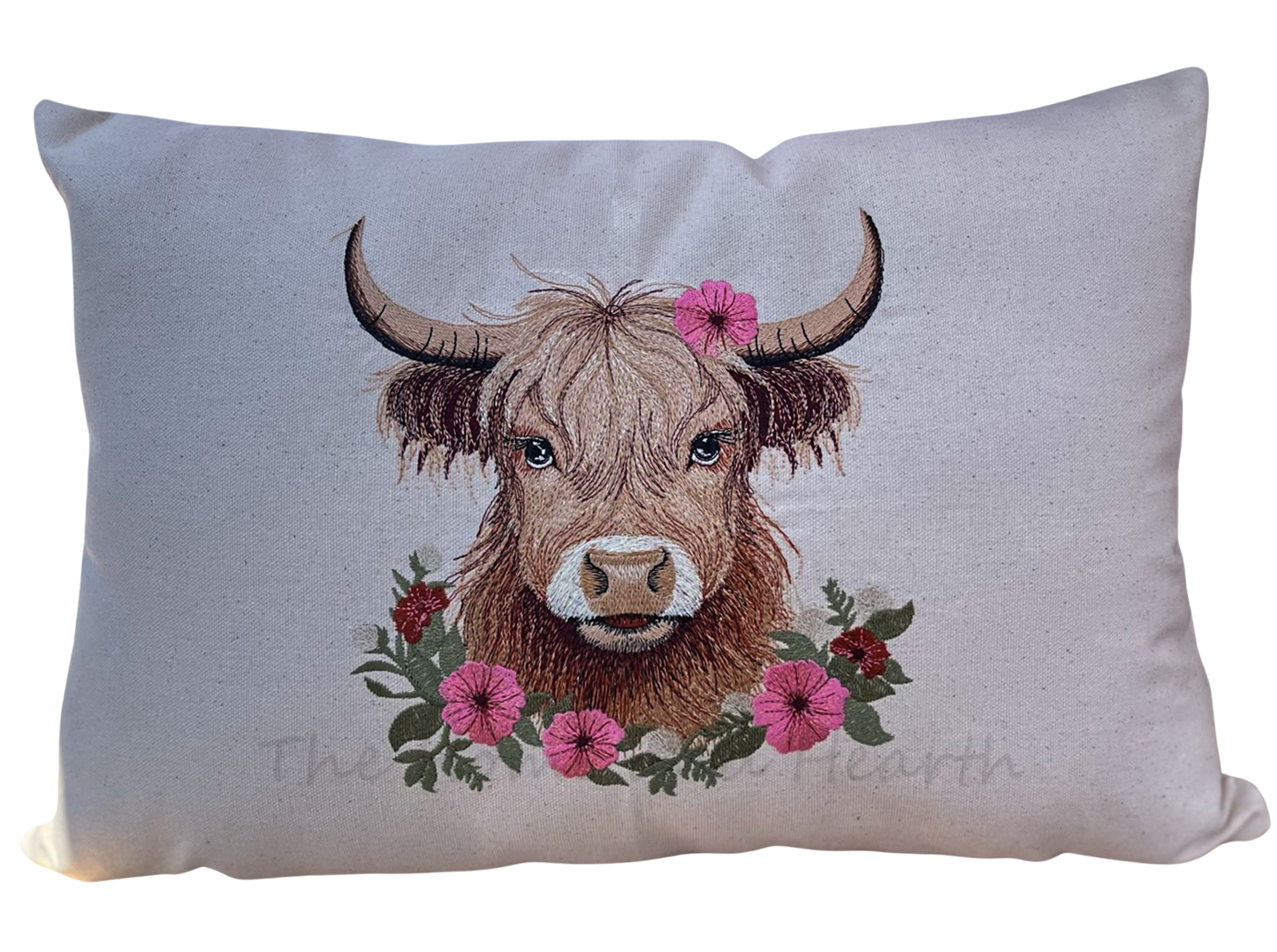 Highland cow embroidered throw pillow