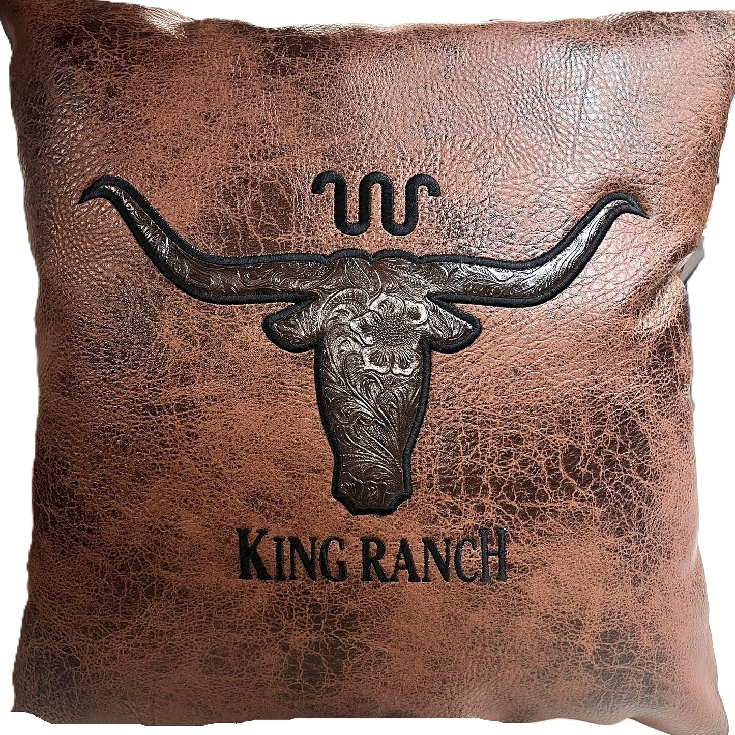 Texas Longhorn leather pillow for gifting, western ranches and cabins