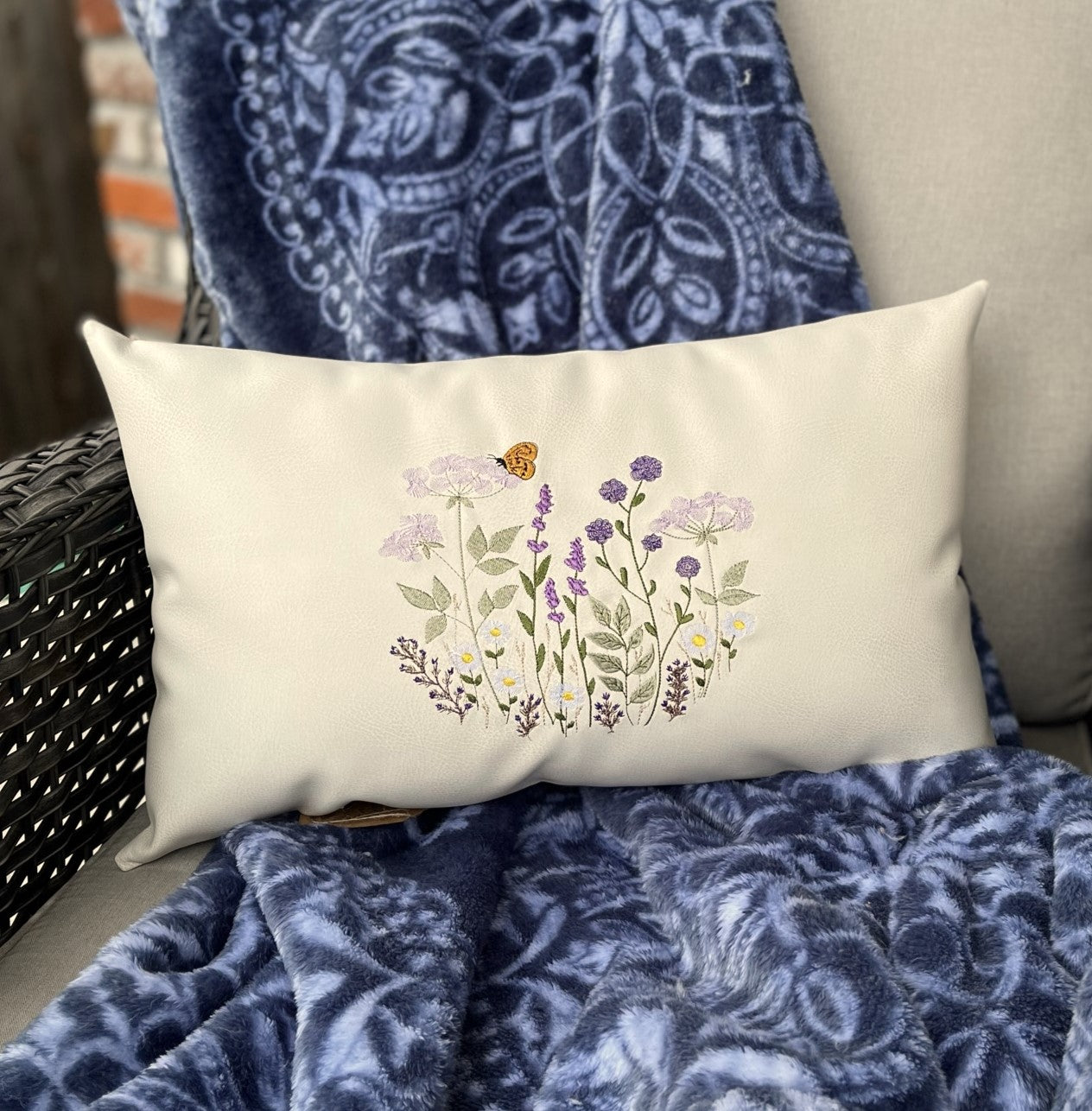 Leather wildflower pillow for cabin decor