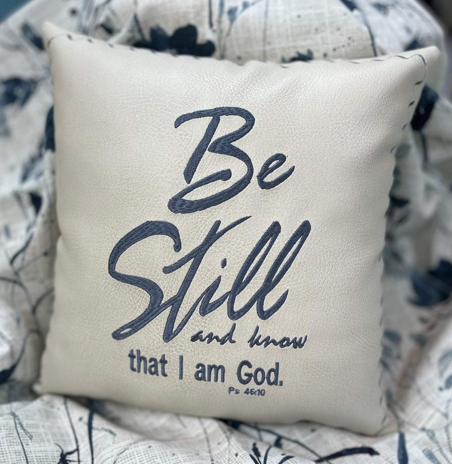 Leather scripture throw pillow