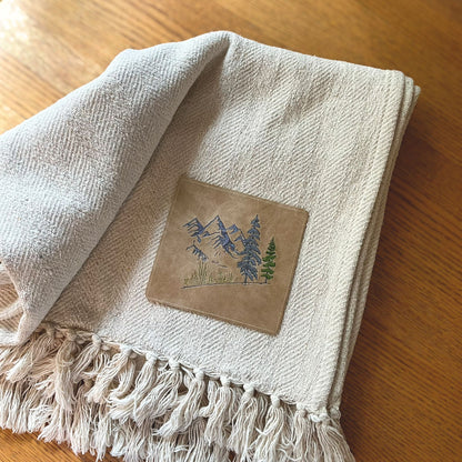 Personalized Cotton Blanket with Vegan Leather Patch | Custom Gift