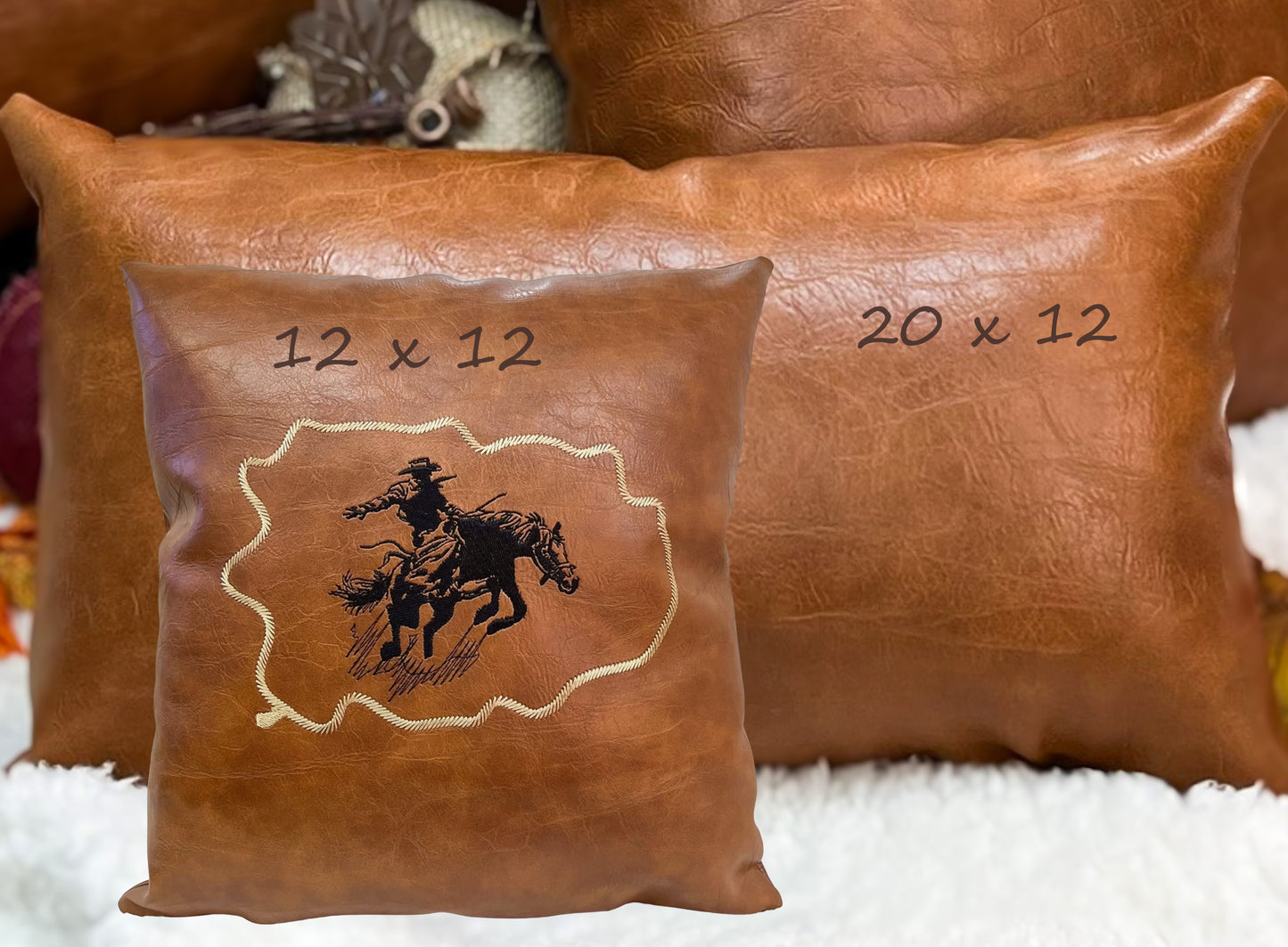 Leather rodeo lumbar pillow, Cowboy decoration throw pillow cushion covers