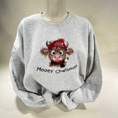 Embroidered Highland Cow Christmas Sweatshirt – Mooey Chwismas