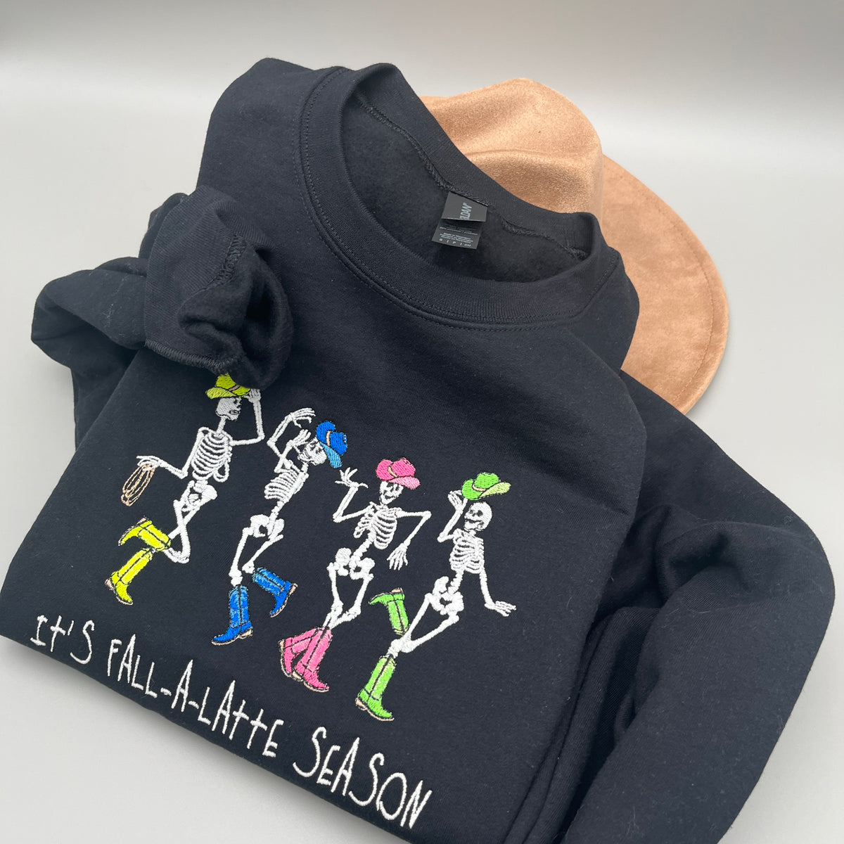 Embroidered Western Fall Sweatshirt, Fa-La-Latte Season