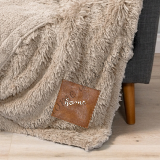 Embroidered Sherpa Blanket | Personalized Vegan Leather Patch Throw | Gift-Ready | Made in Colorado