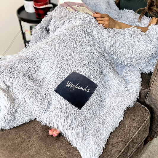 Custom Name Blanket – Faux Fur Throw with Embroidered Leather Patch