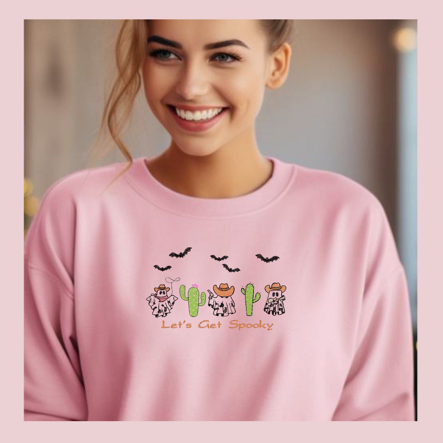 Embroidered Sweatshirt with Spooky Cactus Ghosts for Halloween