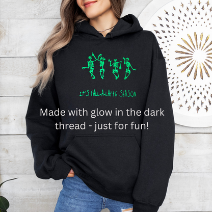 Glow-in-the-Dark Funny Skeleton Fall Hoodie – “It’s Fall-A-Latte Season” | Western Cowgirl Boots Sweatshirt
