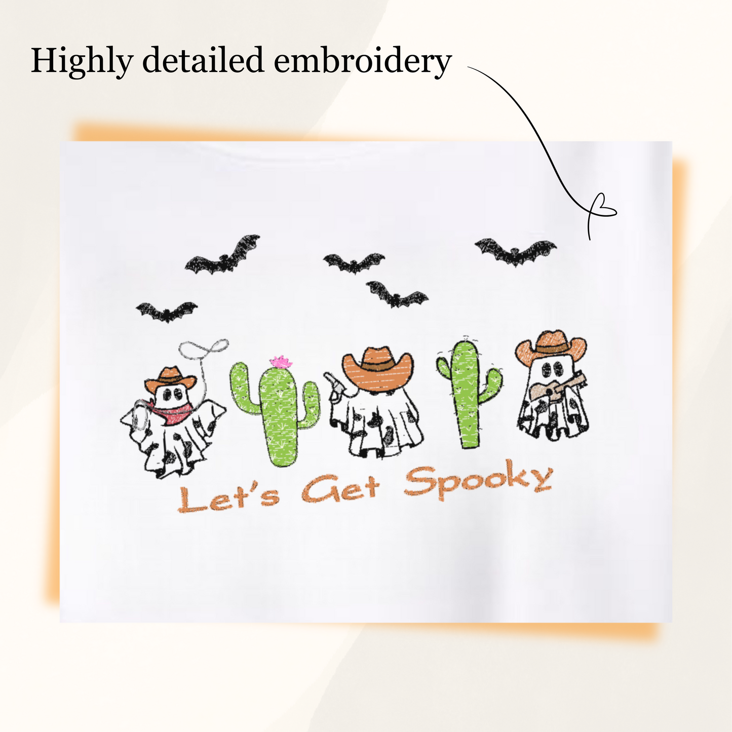 Embroidered Sweatshirt with Spooky Cactus Ghosts for Halloween