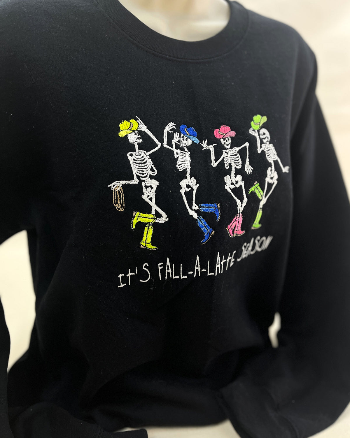 Embroidered Western Fall Sweatshirt, Fa-La-Latte Season