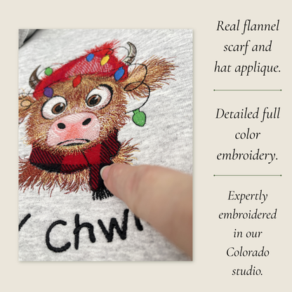 Embroidered Highland Cow Christmas Sweatshirt – Mooey Chwismas