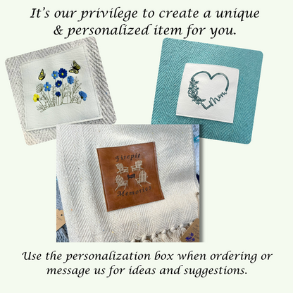 Personalized embroidered leather patch blanket, custom cotton throw blanket for gifting