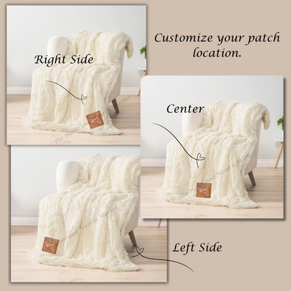 Embroidered Sherpa Blanket | Personalized Vegan Leather Patch Throw | Gift-Ready | Made in Colorado