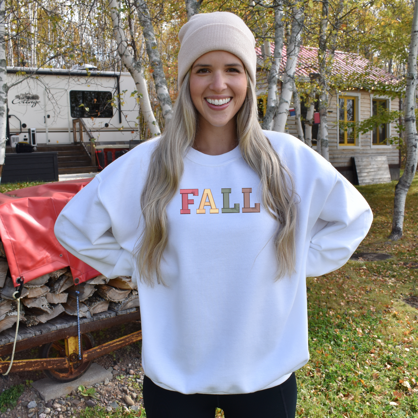 Embroidered sweatshirt with fall theme, heavy blend sweatshirt with fall theme