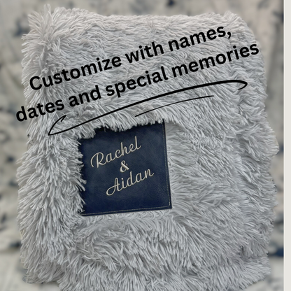 Custom Name Blanket – Faux Fur Throw with Embroidered Leather Patch