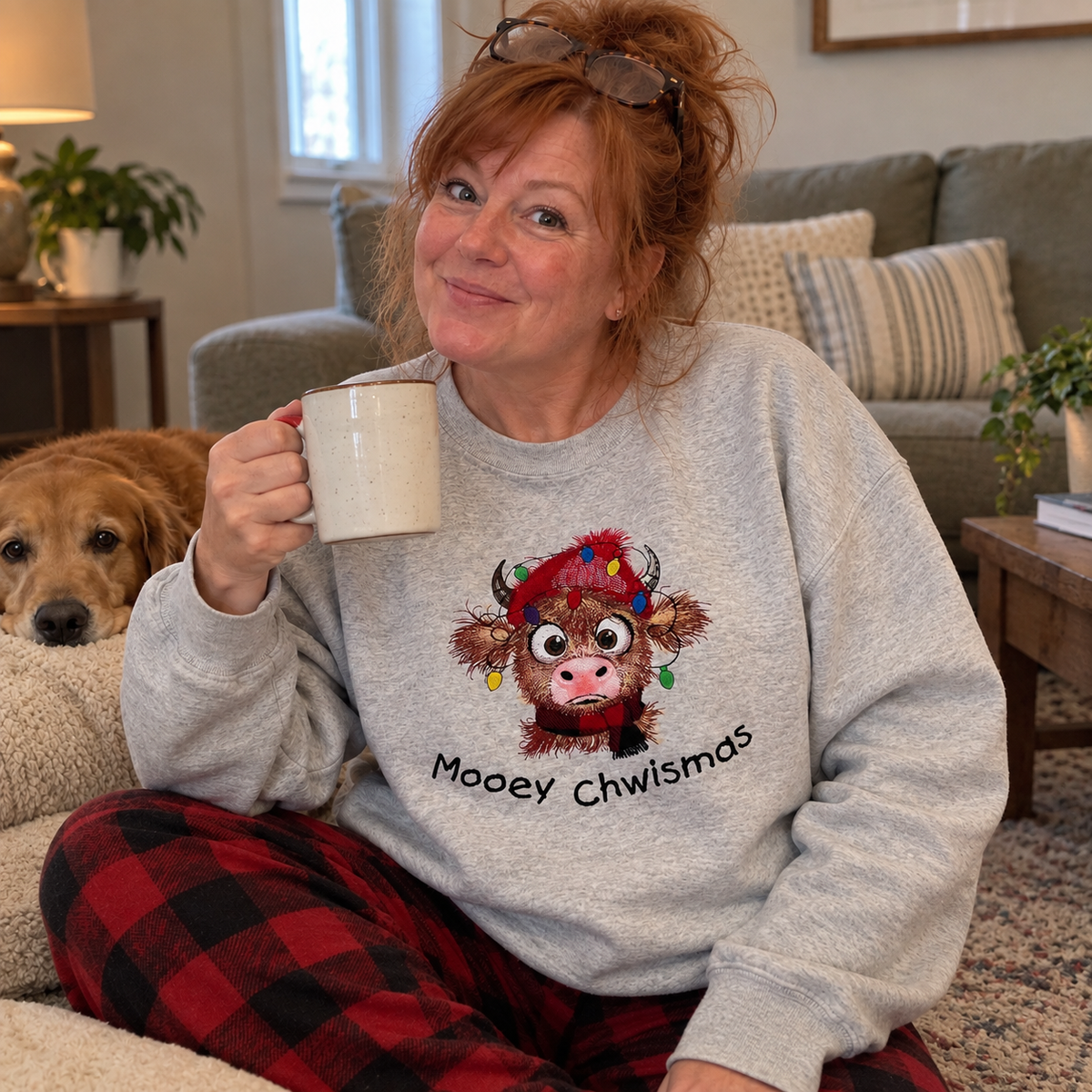 Embroidered Highland Cow Christmas Sweatshirt – Mooey Chwismas