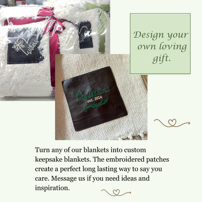Personalized embroidered leather patch blanket, custom cotton throw blanket for gifting