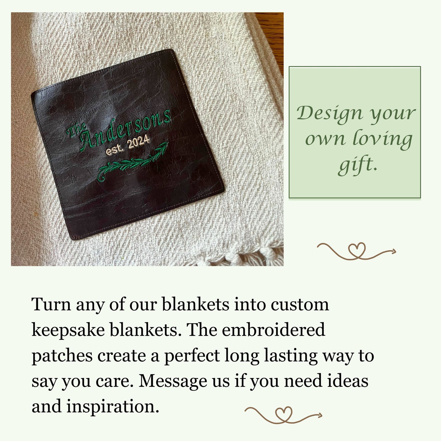 Personalized Cotton Blanket with Vegan Leather Patch | Custom Gift