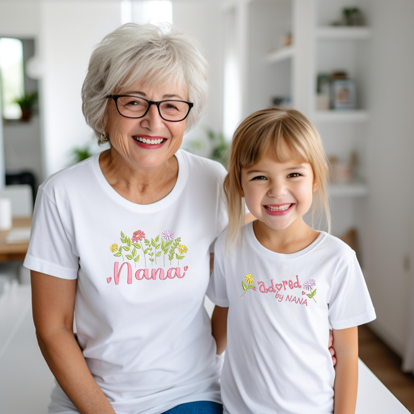 Mimi and Me pink Matching embroidered T-shirt set for Grandmother gift and pregnancy announcement (Copy)