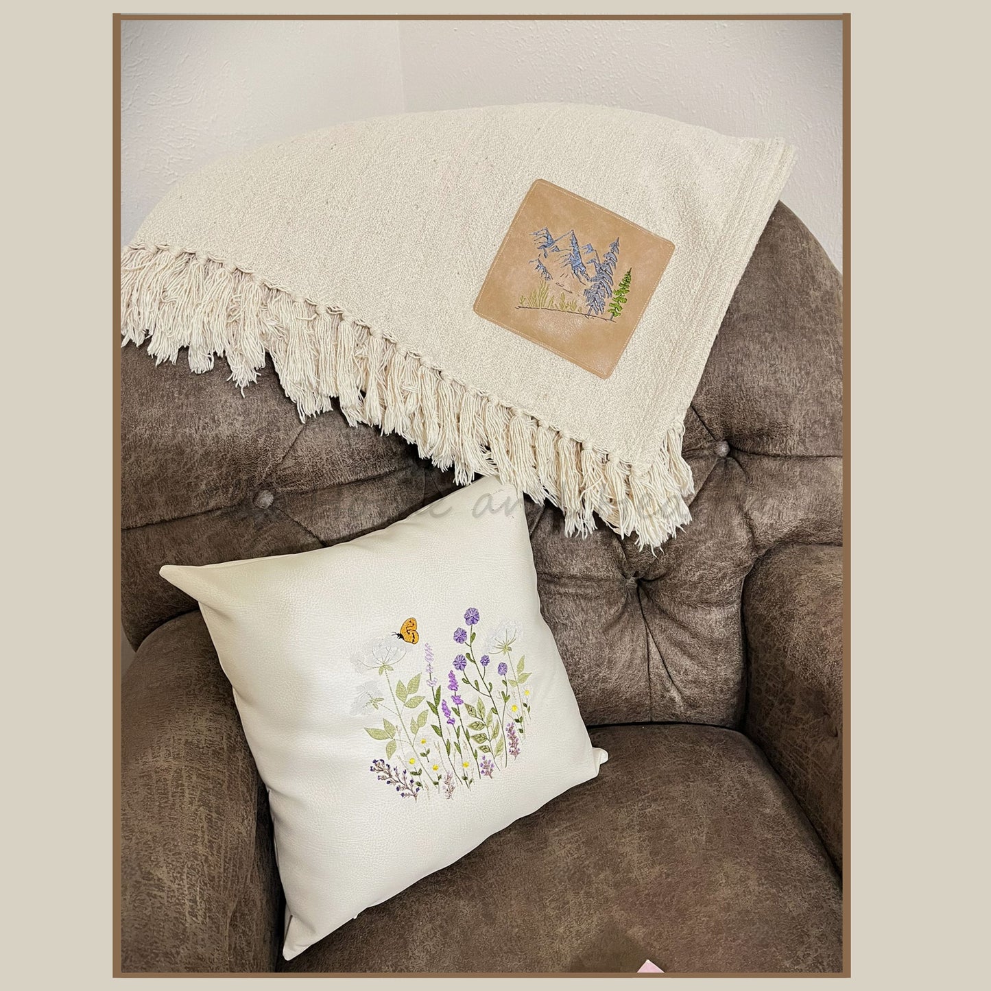Personalized Cotton Blanket with Vegan Leather Patch | Custom Gift