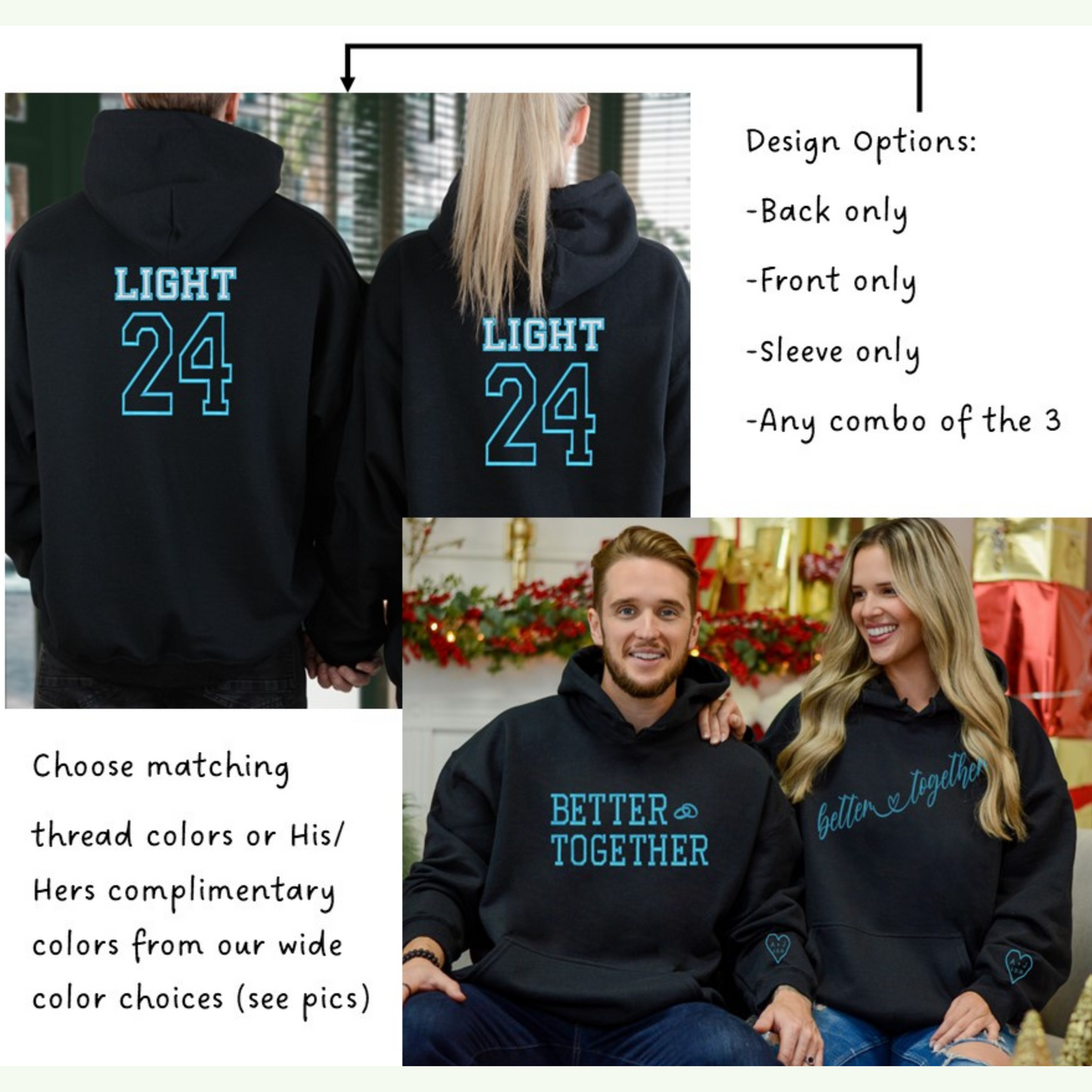 Embroidered Couples Hoodie personalized anniversary date hoodies