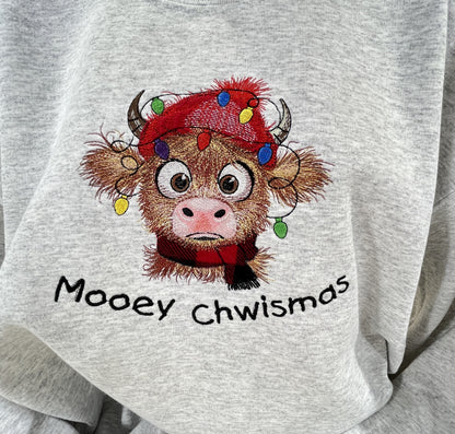 Embroidered Highland Cow Christmas Sweatshirt – Mooey Chwismas
