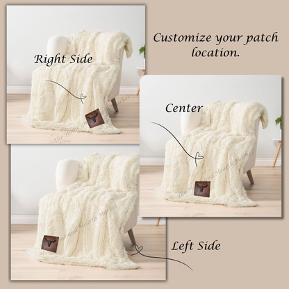 Custom Faux Fur Sherpa Throw Blanket – Western Longhorn Patch – Holiday Gift for Him or Her – Cozy Rustic Christmas Blanket