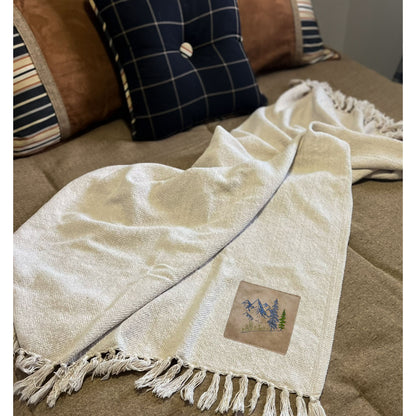 Personalized Cotton Blanket with Vegan Leather Patch | Custom Gift