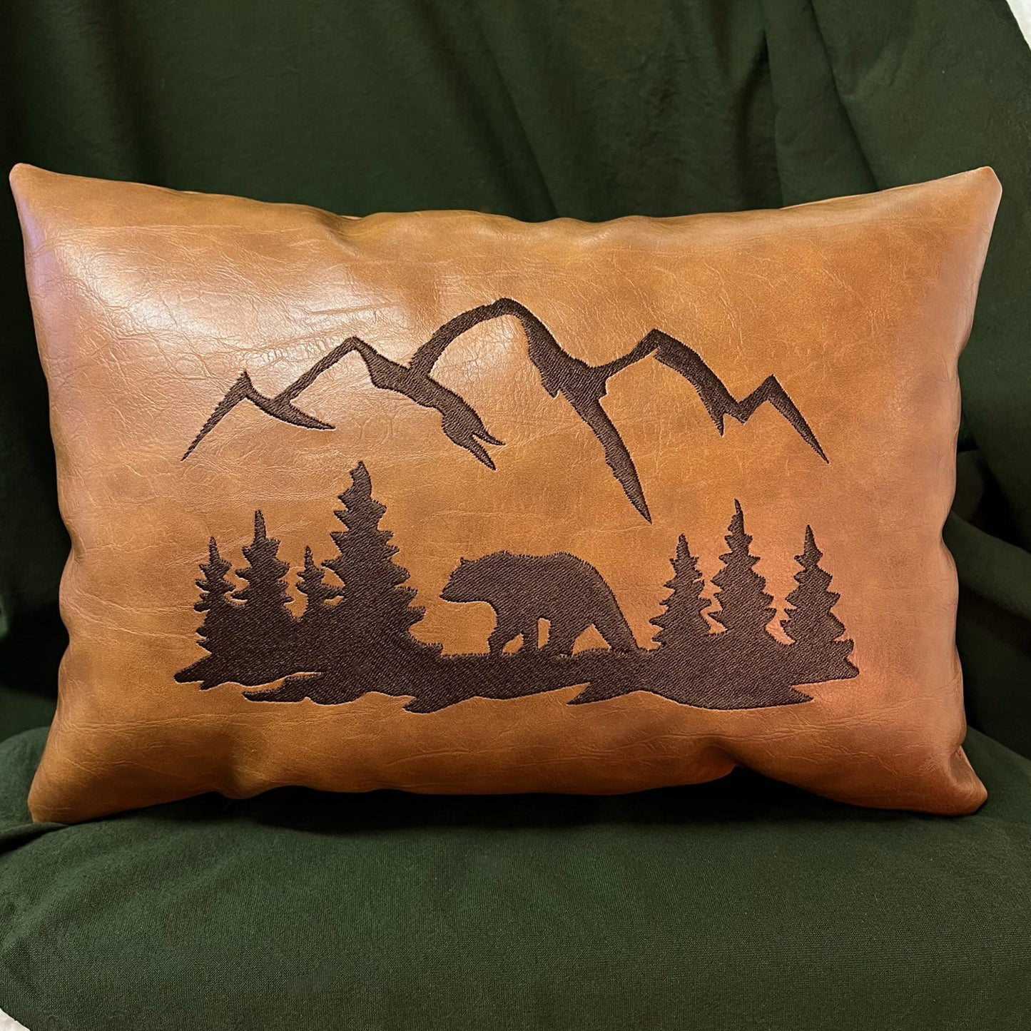 Leather bear cabin pillow accent throw cushion