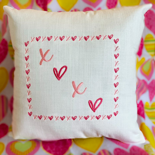 Sweet Valentines Day throw pillow, embroidered Galentine gift