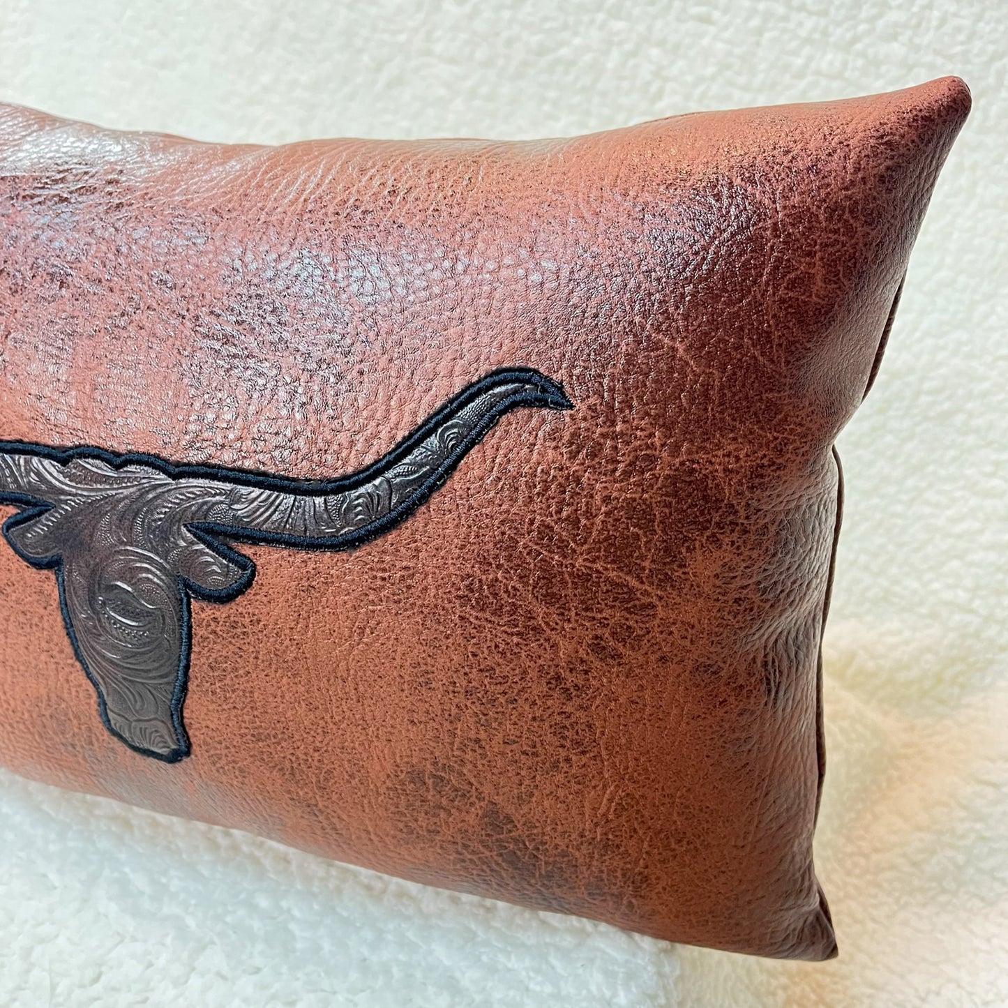 Texas Longhorn leather pillow gift for western ranch and cabin pillow