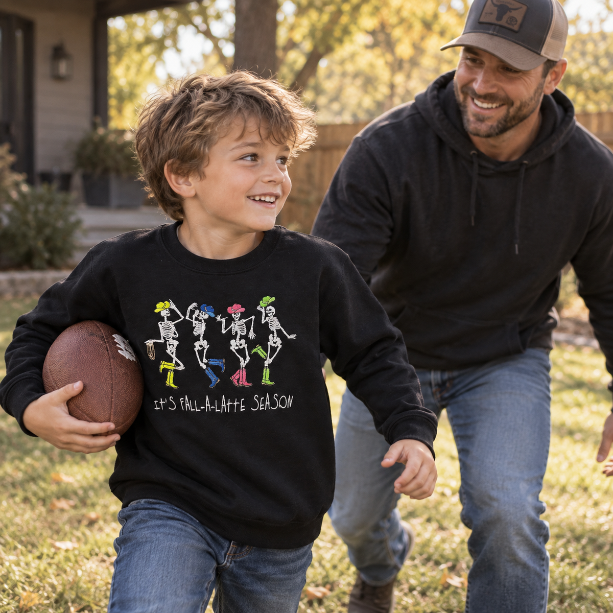 Embroidered Western Fall Sweatshirt, Fa-La-Latte Season